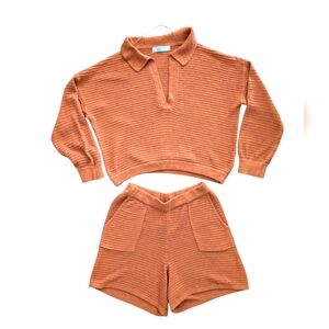 Free People Burnt Orange Ribbed Knit Sweater and Shorts Set